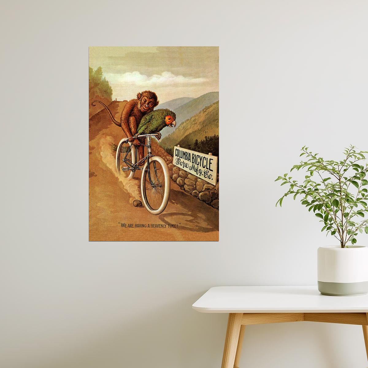 Columbia Bicycle | American Vintage Ad with Parrot and Monkey Poster
