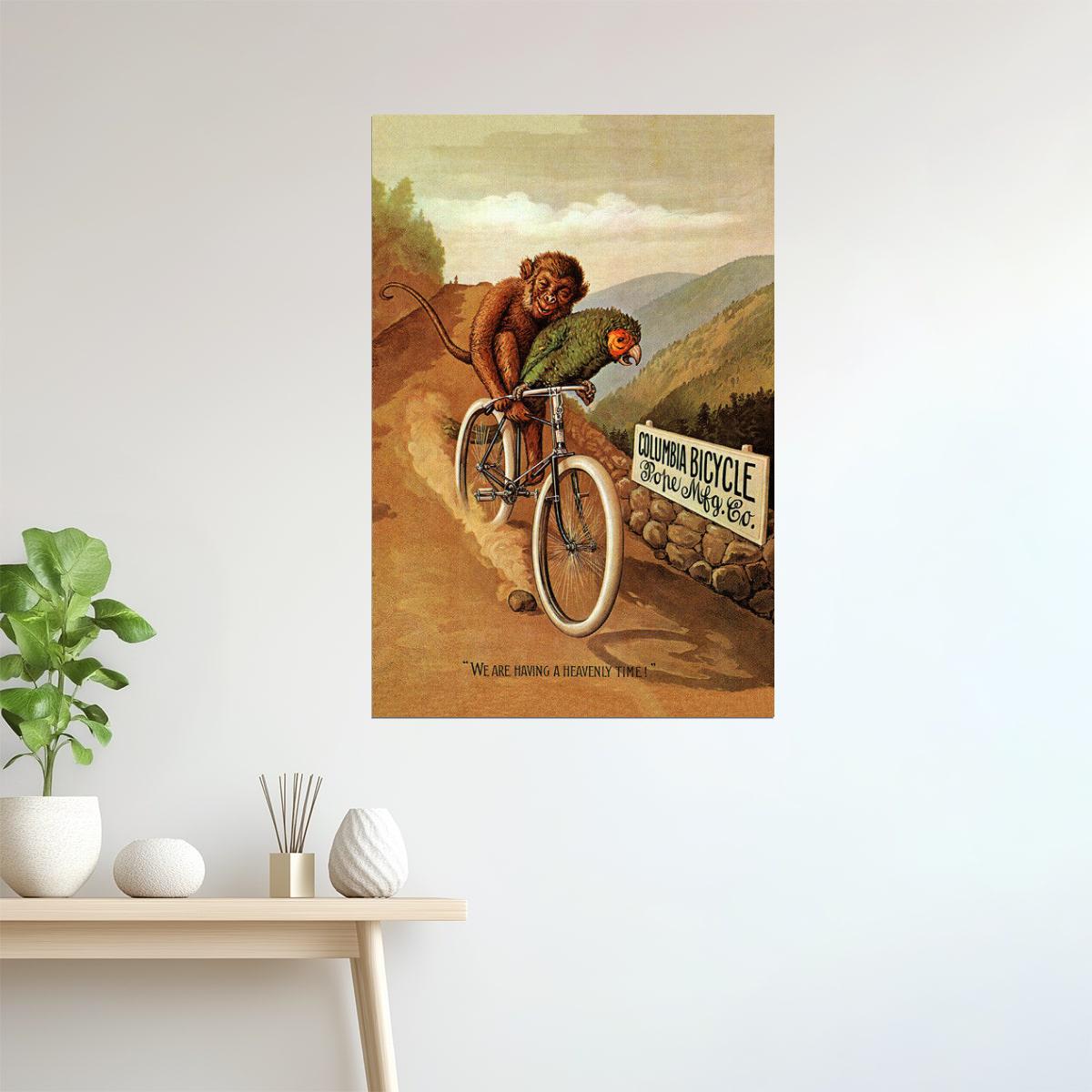 Columbia Bicycle | American Vintage Ad with Parrot and Monkey Poster