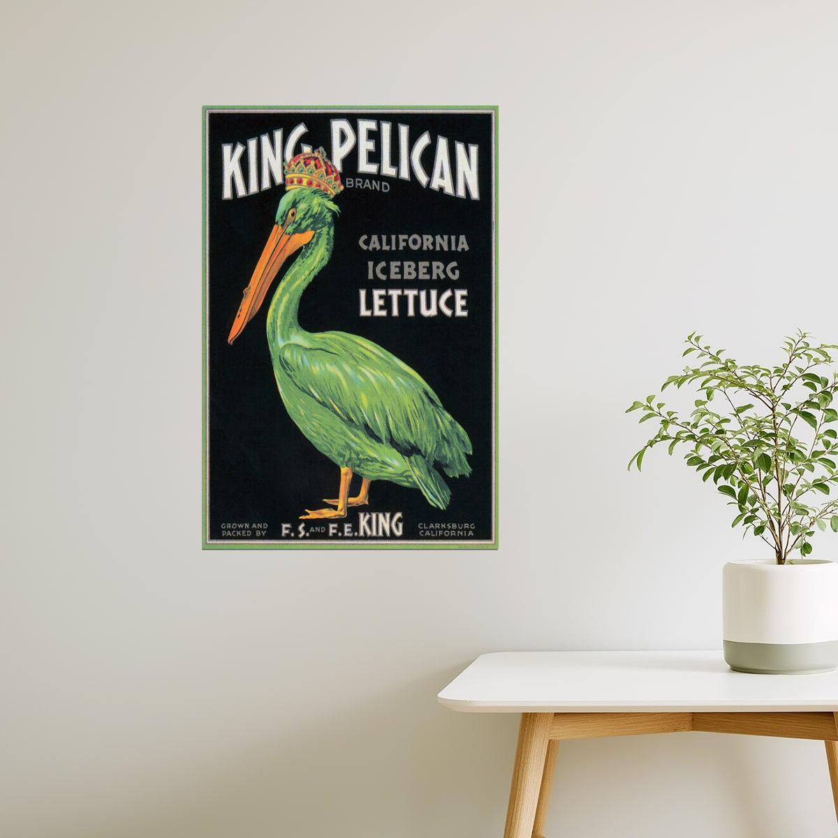 King Pelican Lettuce | Vintage California Produce Crate Label Poster