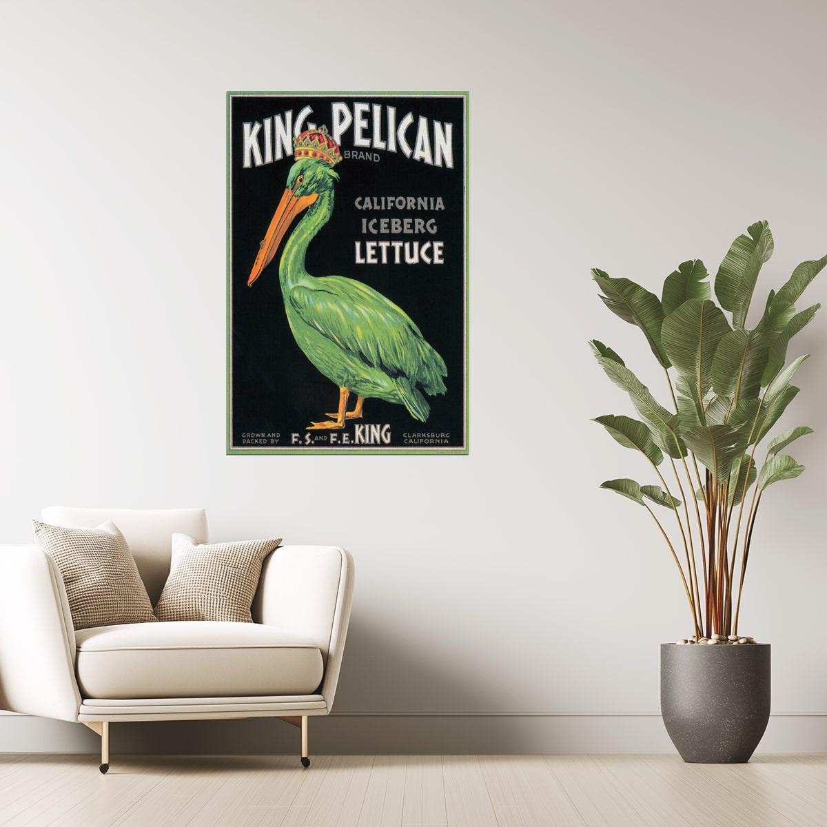 King Pelican Lettuce | Vintage California Produce Crate Label Poster