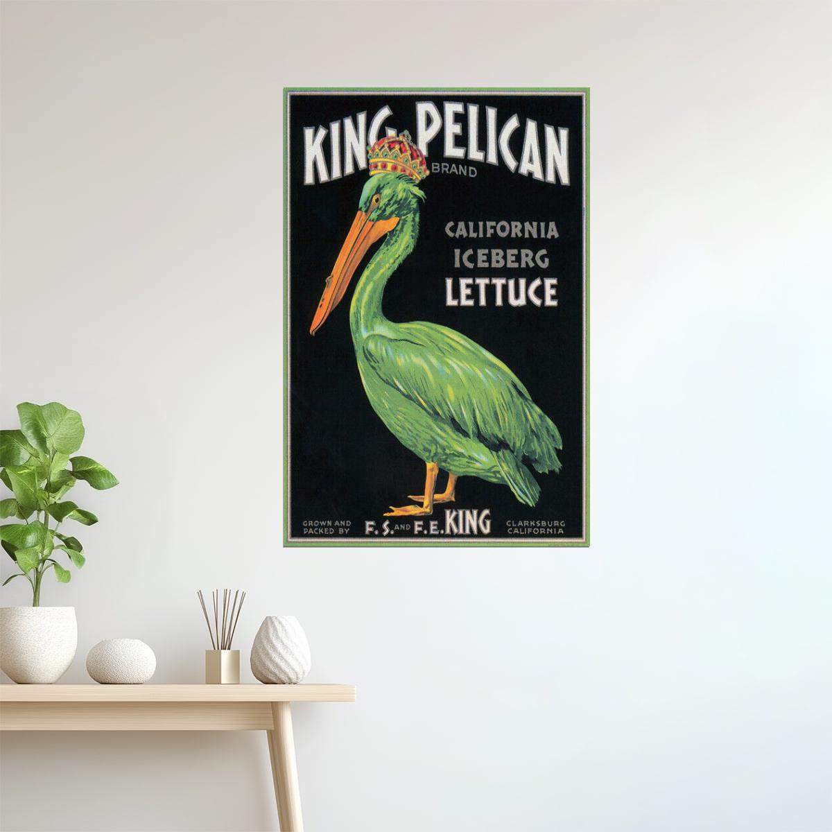 King Pelican Lettuce | Vintage California Produce Crate Label Poster