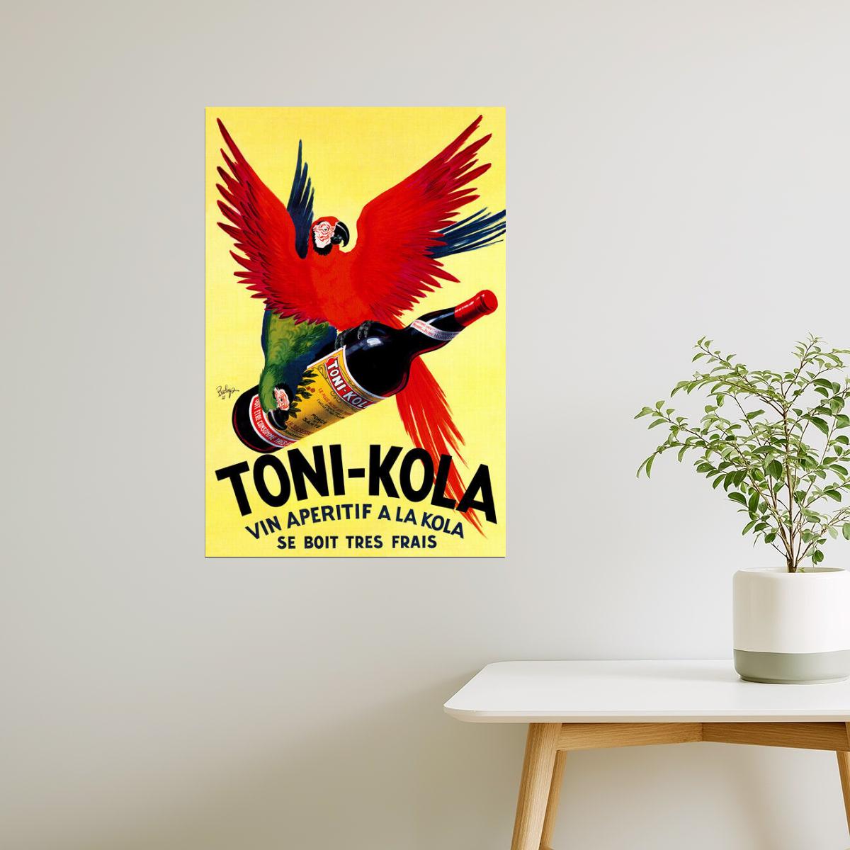 Toni-Kola Aperitif | Vintage Italian Drink Ad with Parrot and Bottle Poster