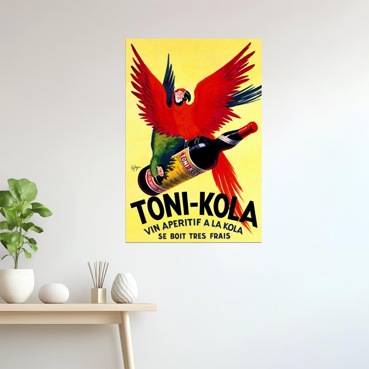 Toni-Kola Aperitif | Vintage Italian Drink Ad with Parrot and Bottle Poster