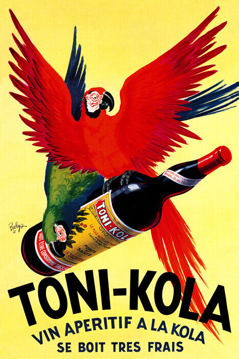 Toni-Kola Aperitif | Vintage Italian Drink Ad with Parrot and Bottle Poster