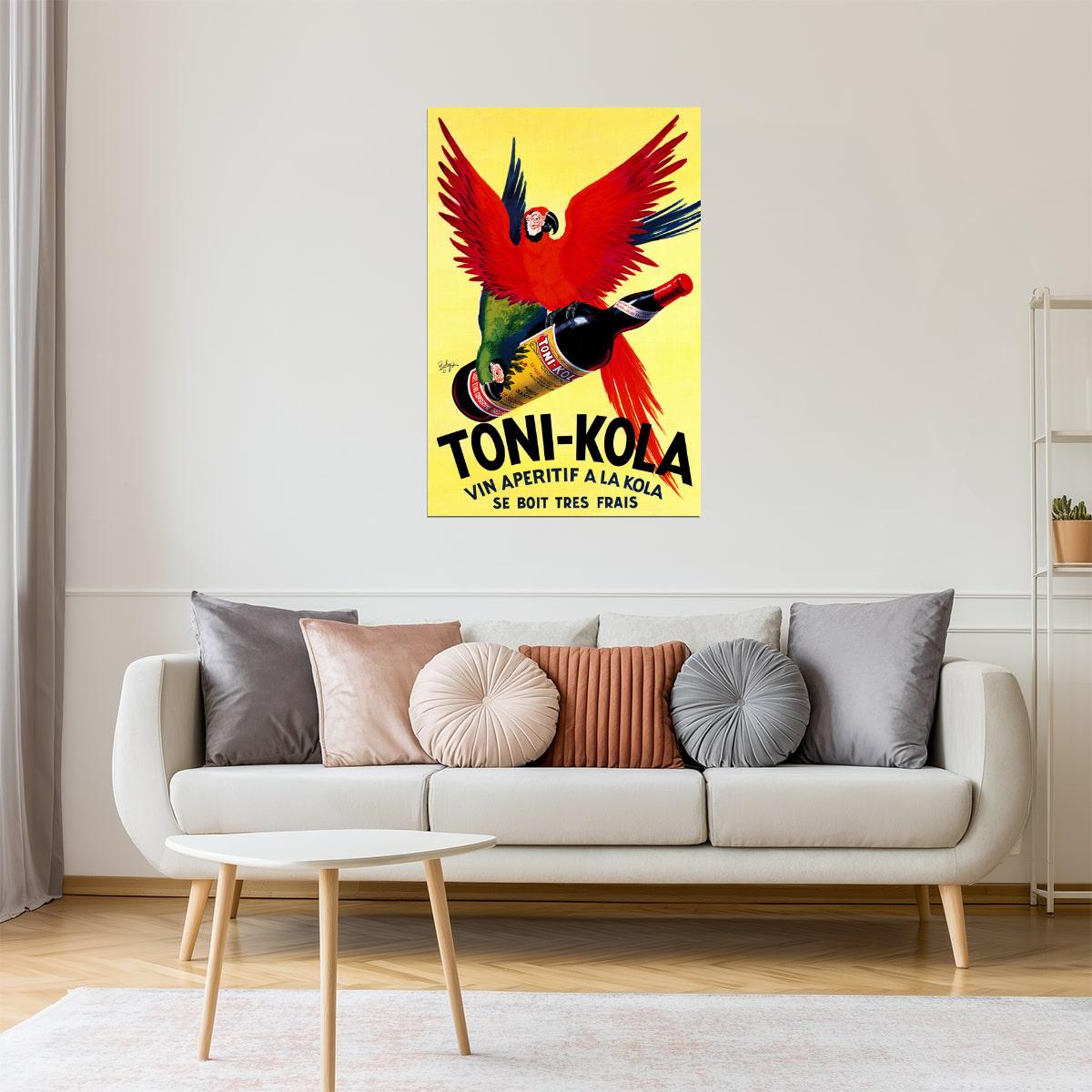Toni-Kola Aperitif | Vintage Italian Drink Ad with Parrot and Bottle Poster