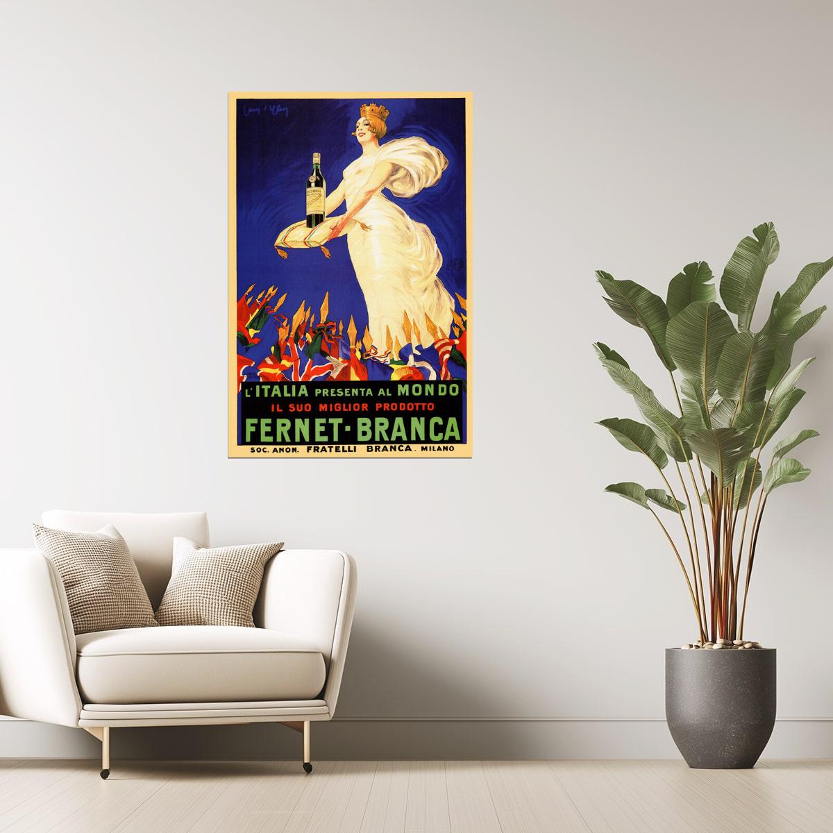 Fernet Branca | Vintage Italian Liquor Poster with Queen Figure Poster