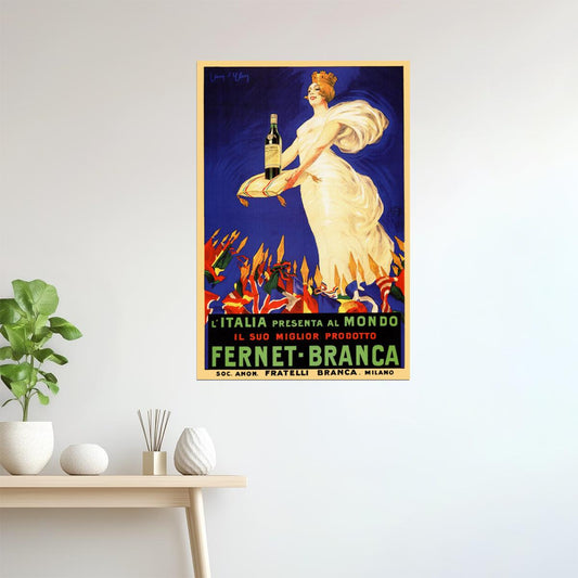Fernet Branca | Vintage Italian Liquor Poster with Queen Figure Poster