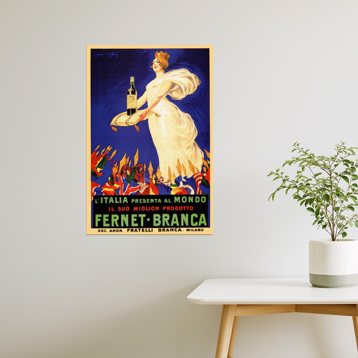 Fernet Branca | Vintage Italian Liquor Poster with Queen Figure Poster