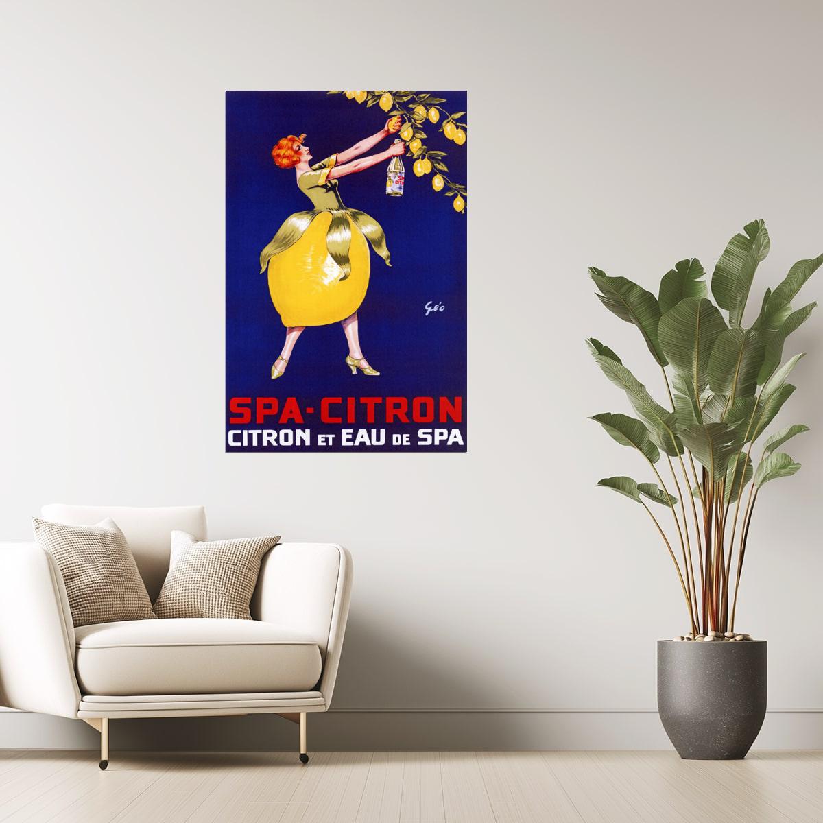 Spa-Citron | Vintage Lemon Drink Ad with Woman in Citrus Skirt Poster