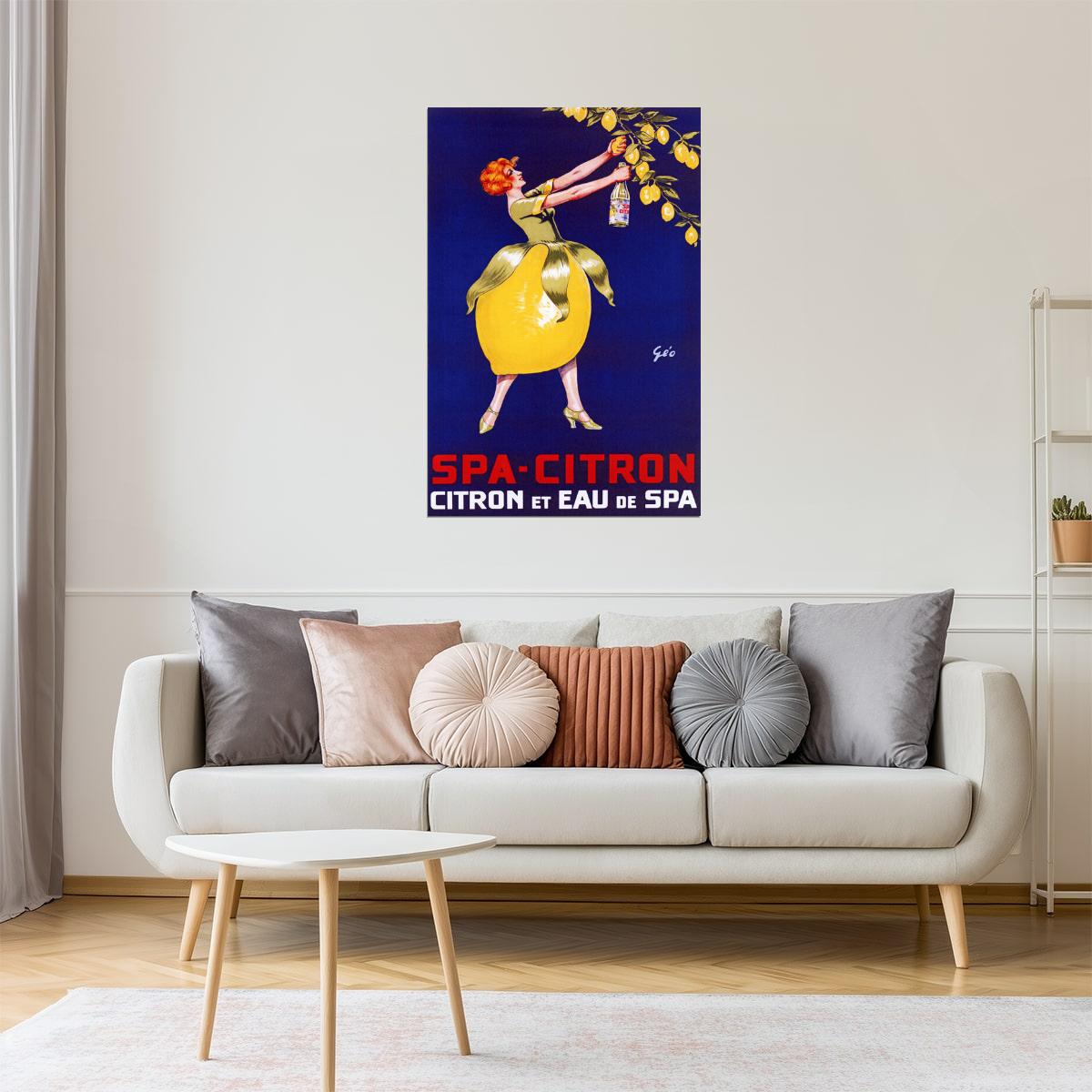 Spa-Citron | Vintage Lemon Drink Ad with Woman in Citrus Skirt Poster