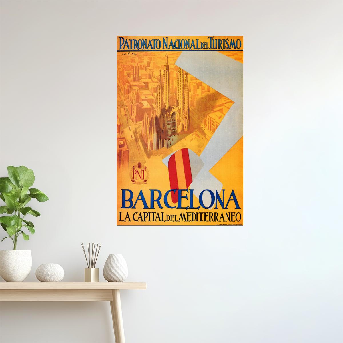 Barcelona Spain | Vintage Mediterranean Travel Poster