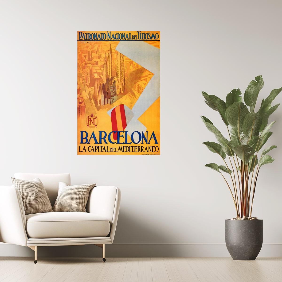 Barcelona Spain | Vintage Mediterranean Travel Poster