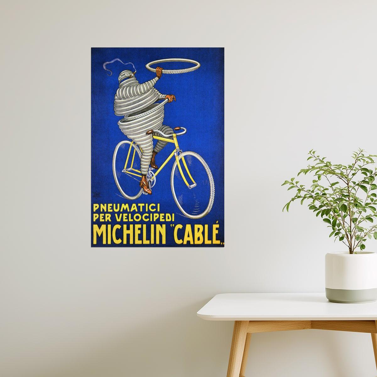 Michelin Tires | Vintage Italian Bicycle Ad with Cable Man Poster