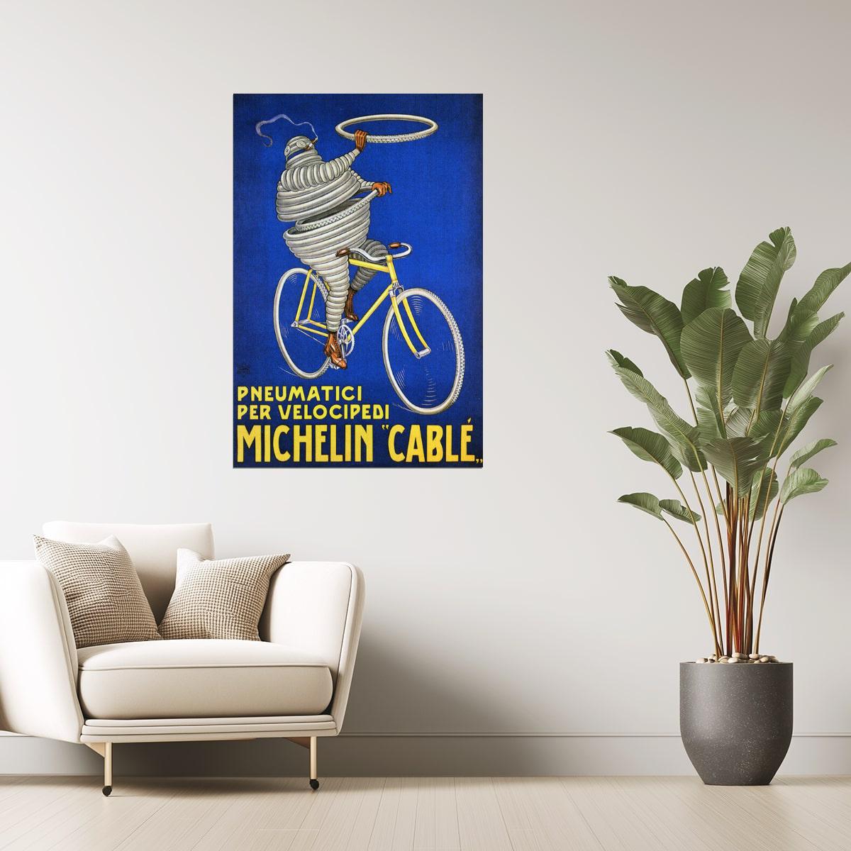 Michelin Tires | Vintage Italian Bicycle Ad with Cable Man Poster