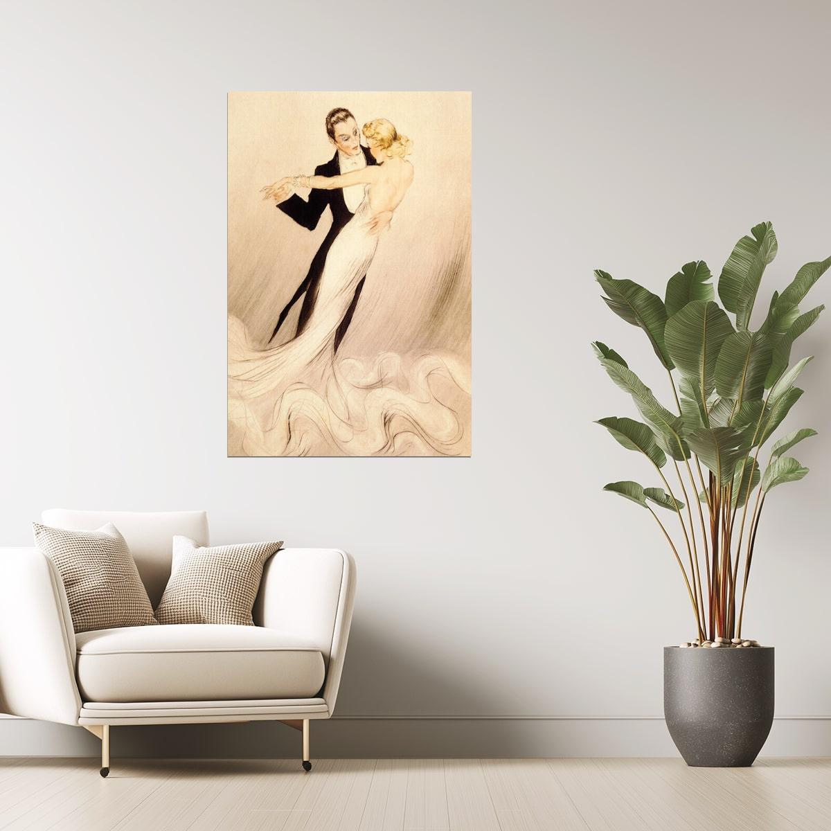Couple Ballroom Dance | Vintage Waltz Illustration by Louis Icart Poster