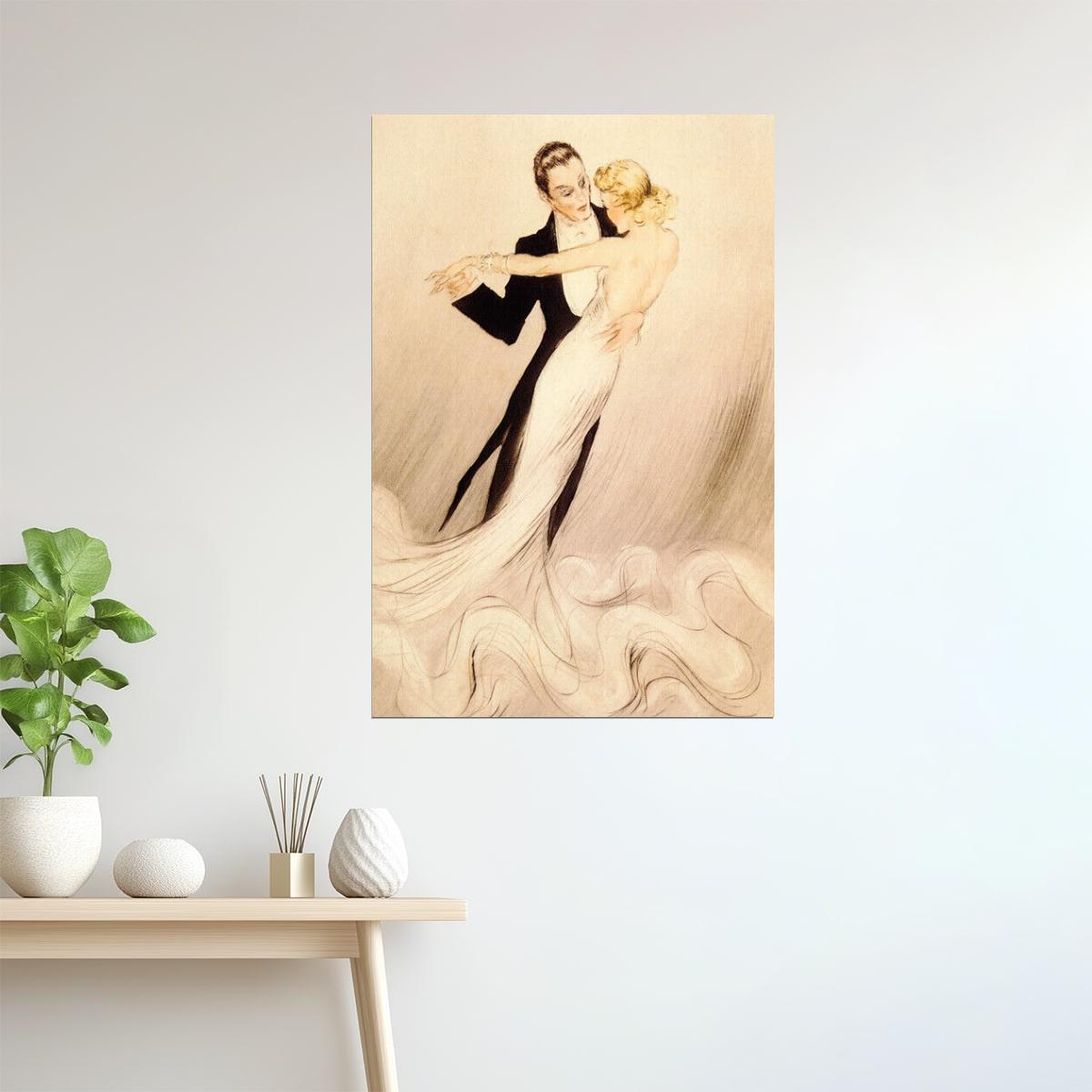Couple Ballroom Dance | Vintage Waltz Illustration by Louis Icart Poster