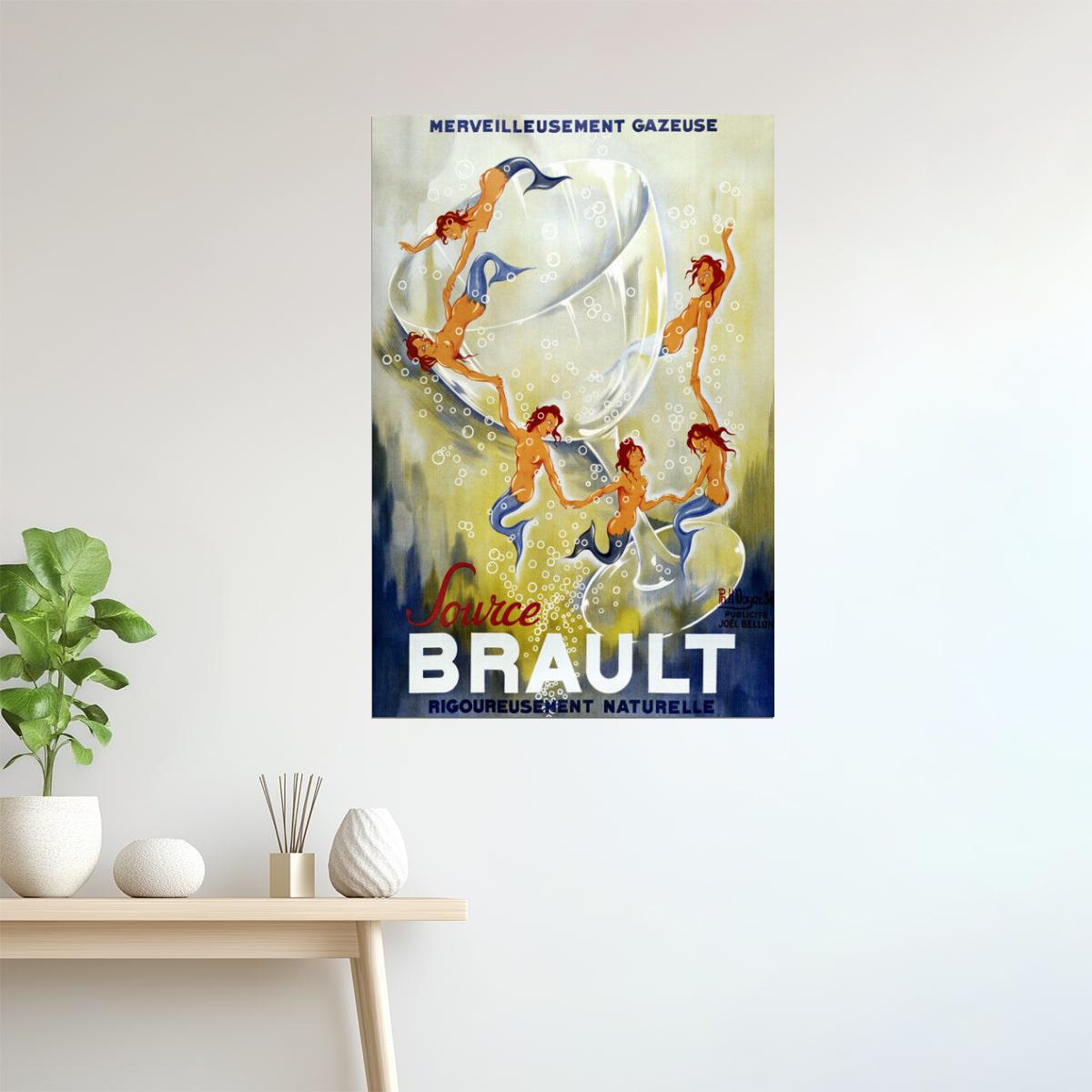 Source Brault | Vintage French Sparkling Water Mermaid Advertisement Poster