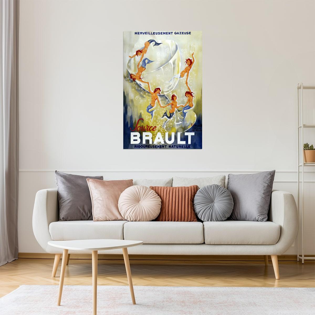 Source Brault | Vintage French Sparkling Water Mermaid Advertisement Poster