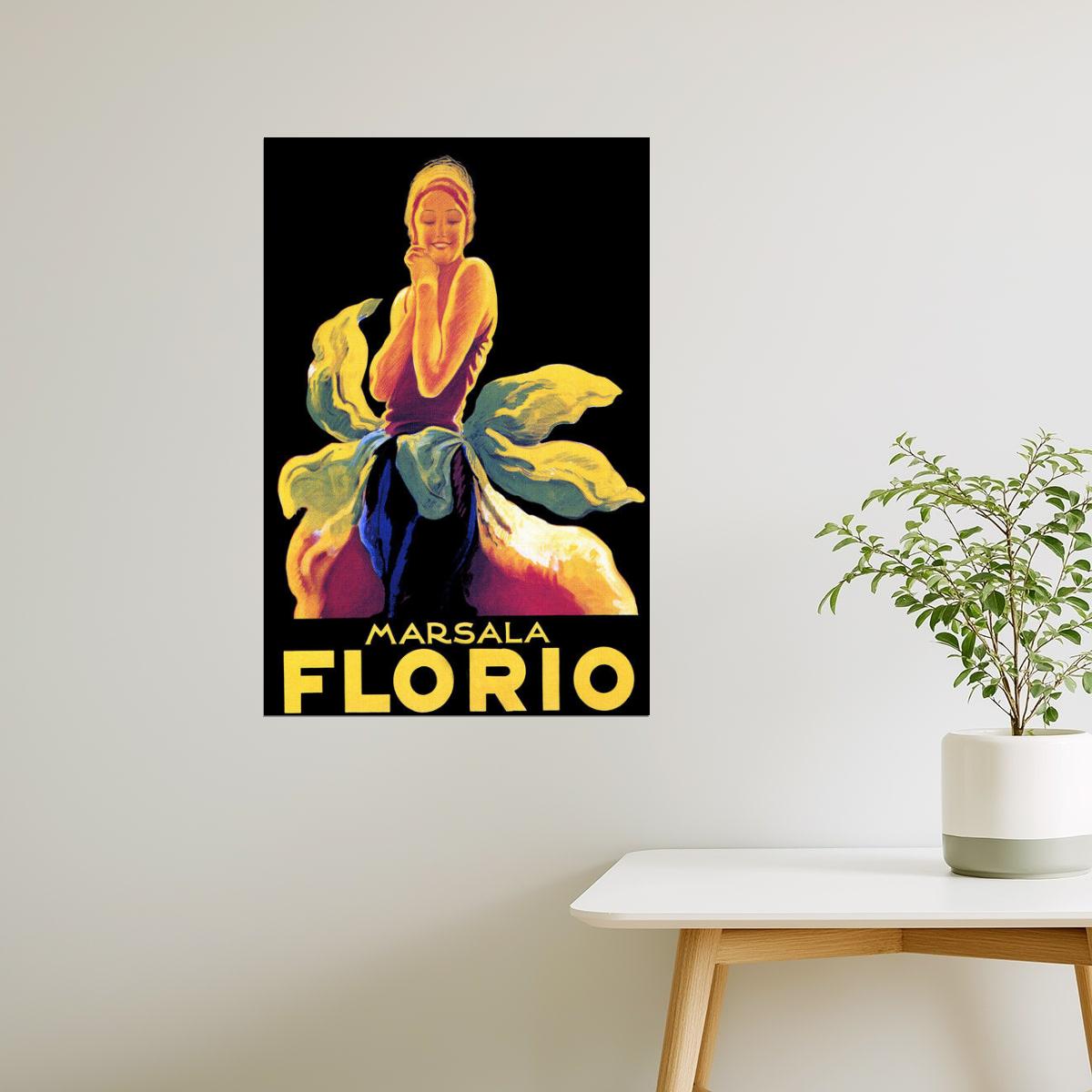 Marsala Florio | Vintage Italian Aperitif Ad with Seated Woman Poster