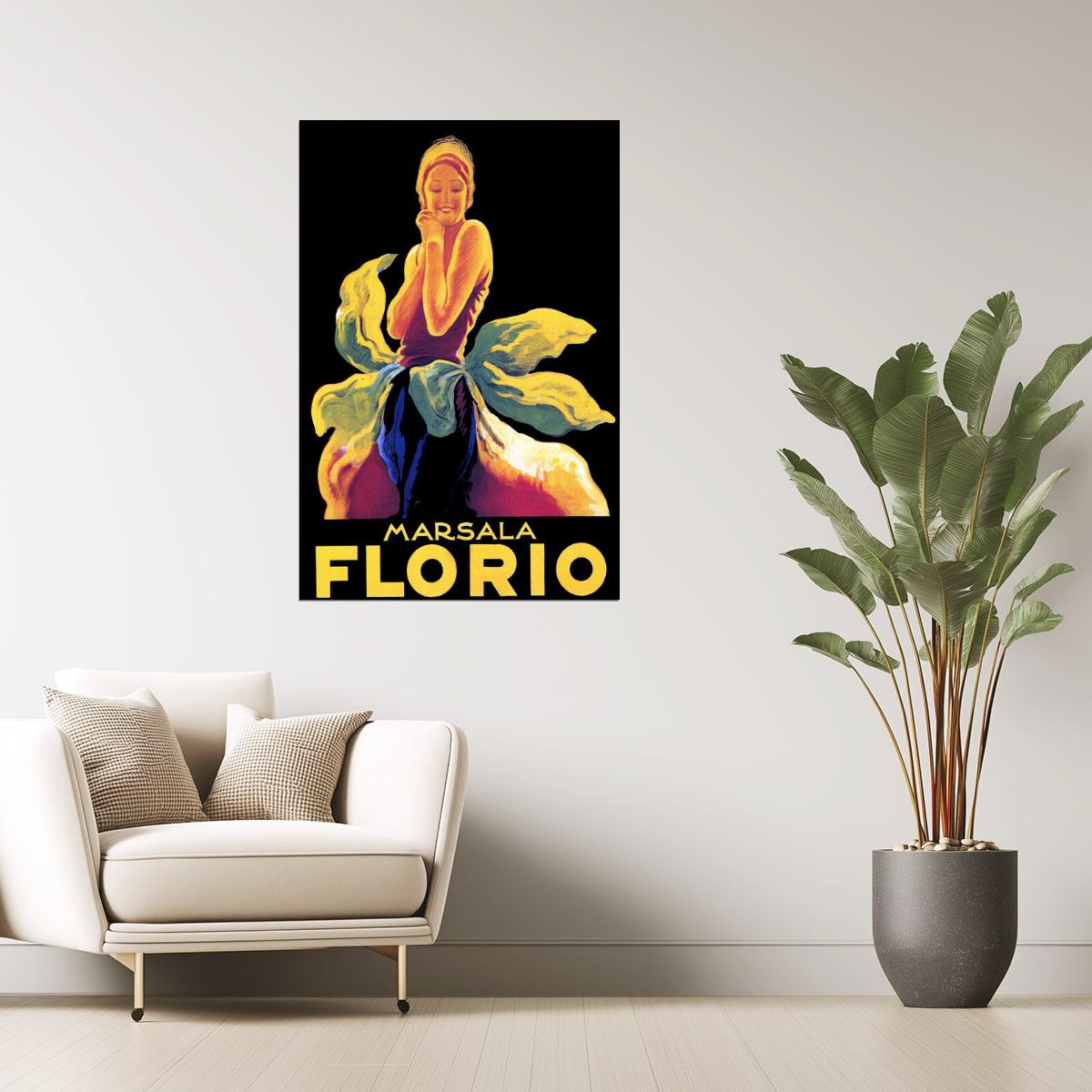 Marsala Florio | Vintage Italian Aperitif Ad with Seated Woman Poster