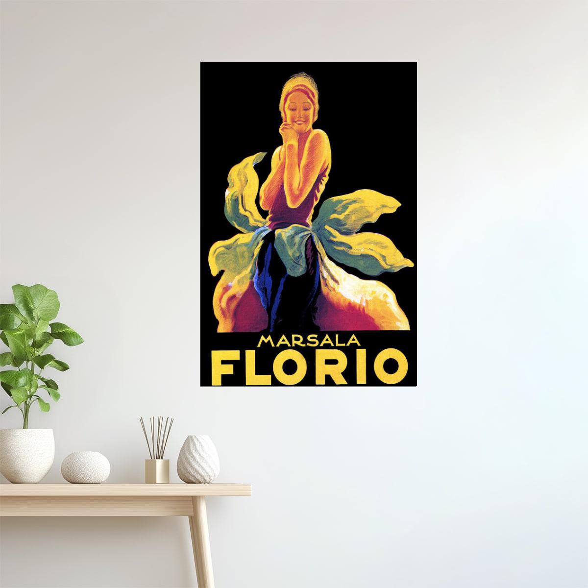 Marsala Florio | Vintage Italian Aperitif Ad with Seated Woman Poster