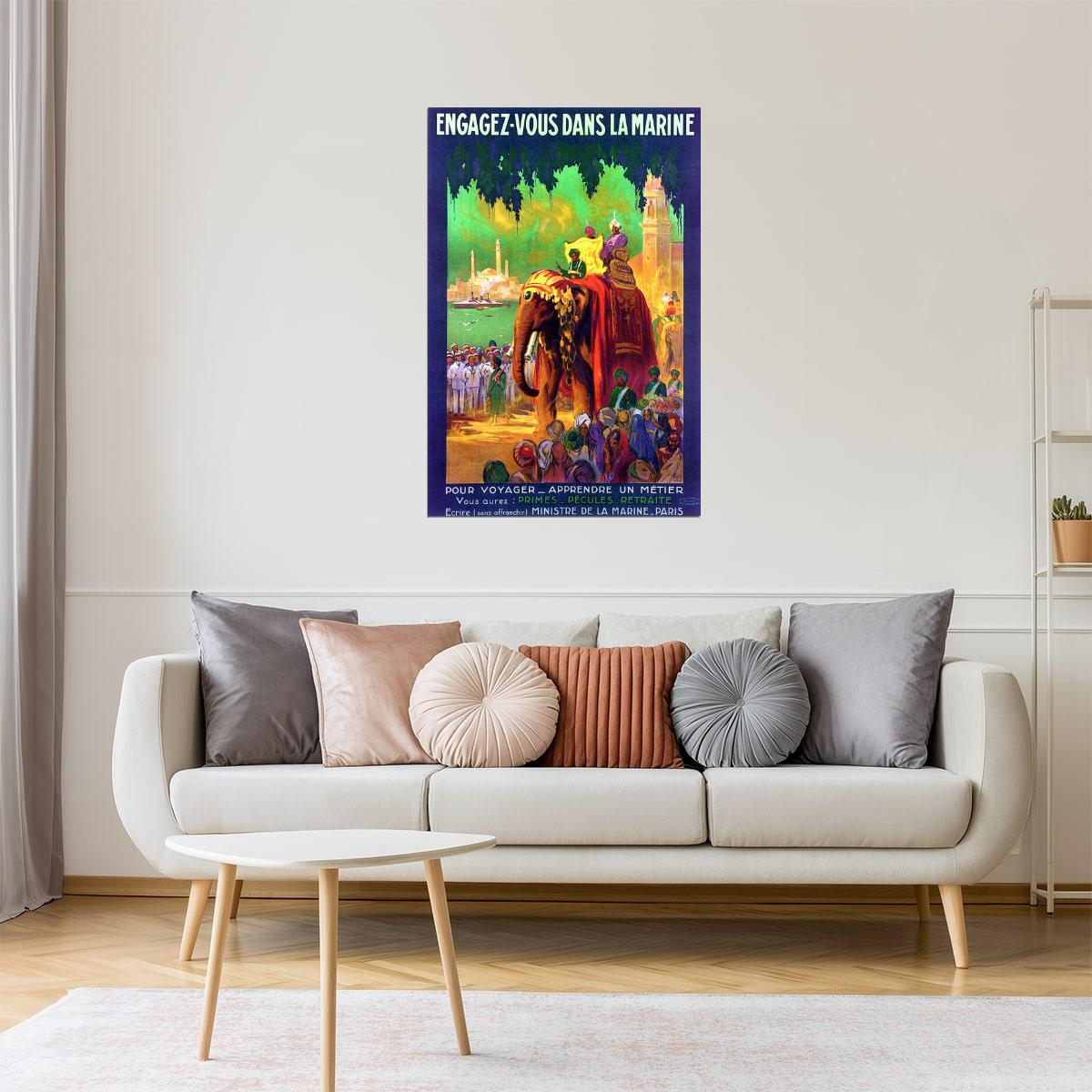 Join the Navy | Vintage French Travel Poster with Elephant in India