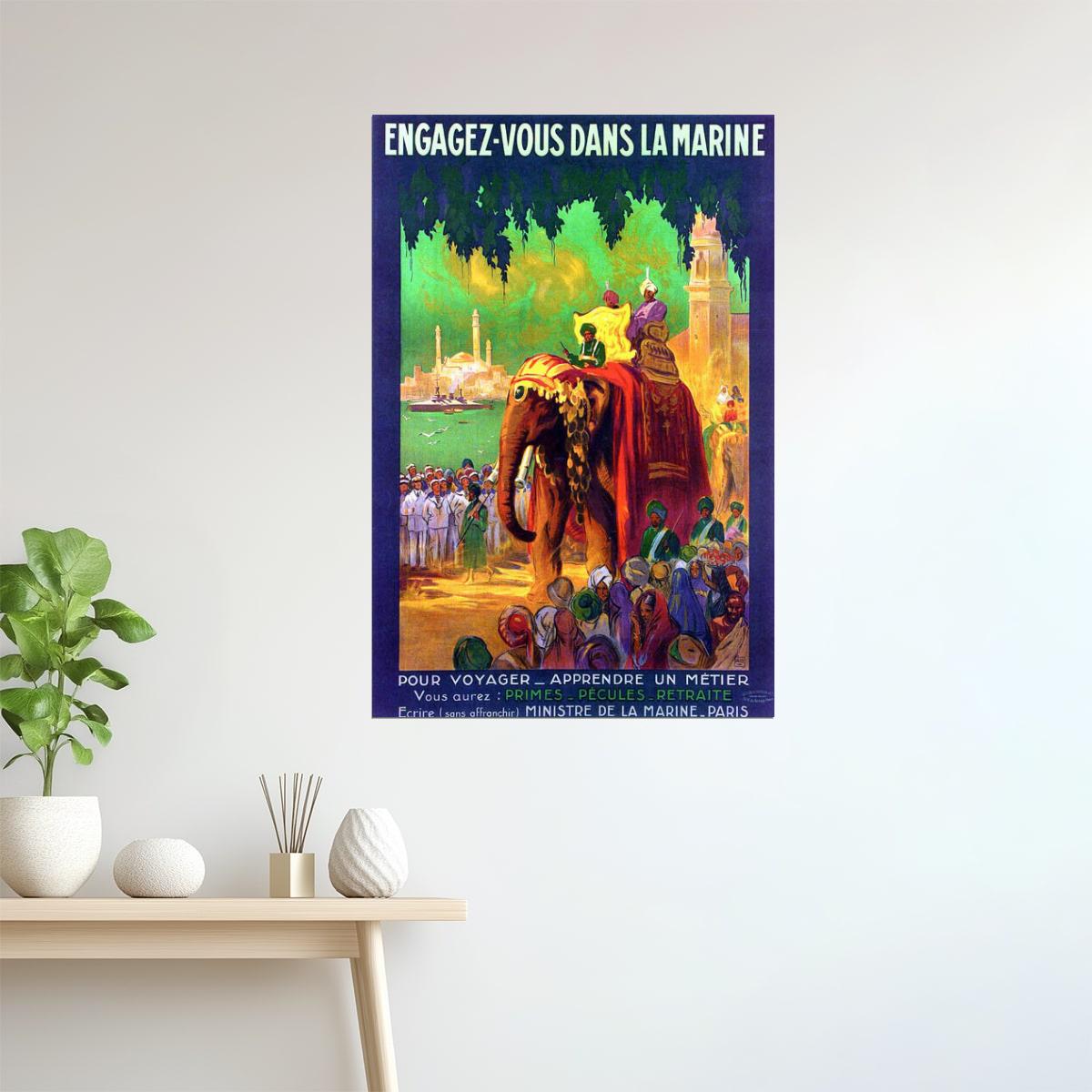 Join the Navy | Vintage French Travel Poster with Elephant in India