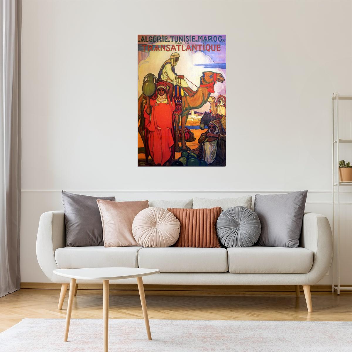 Transatlantic Algeria Tunisia Morocco | Vintage Camel Travel Poster