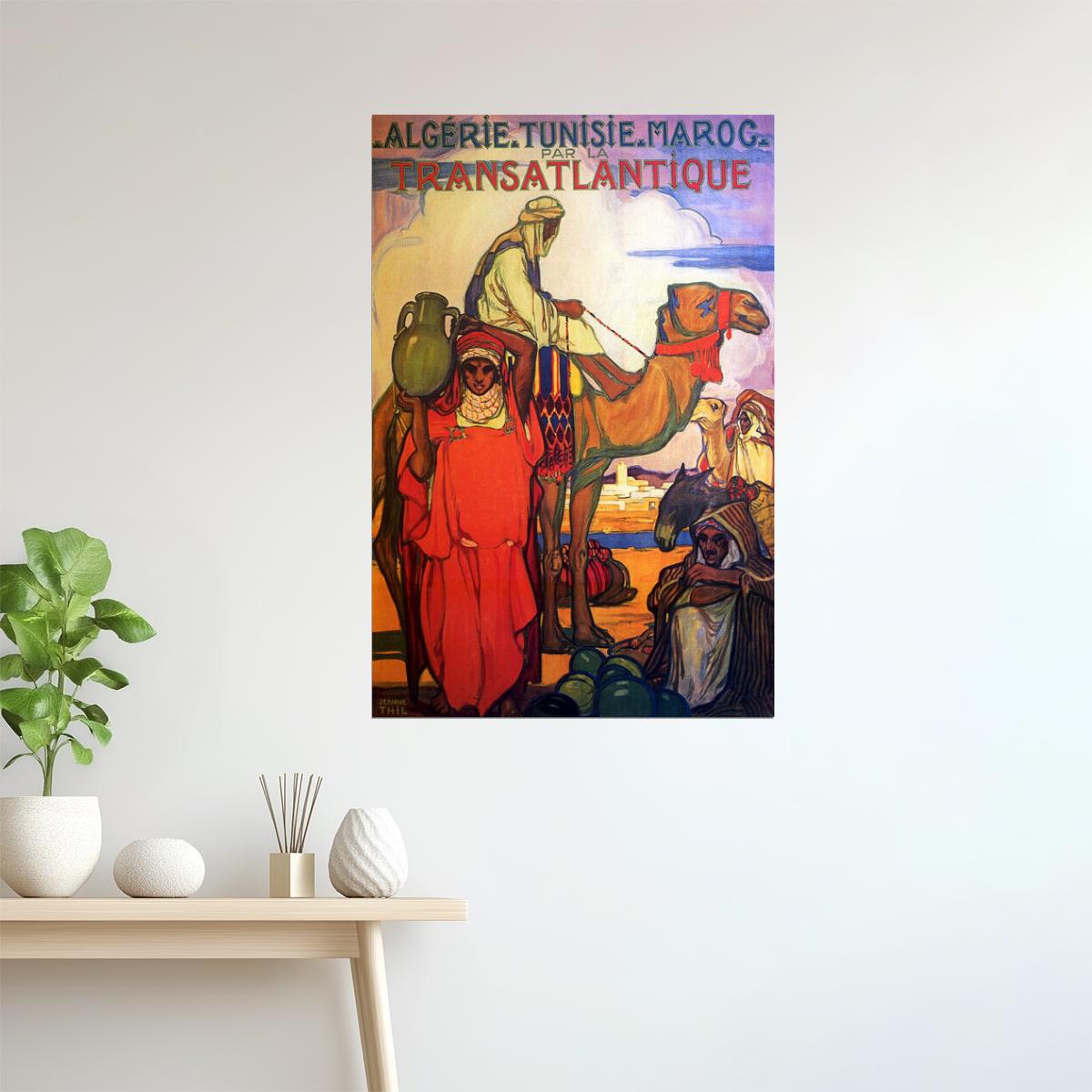 Transatlantic Algeria Tunisia Morocco | Vintage Camel Travel Poster