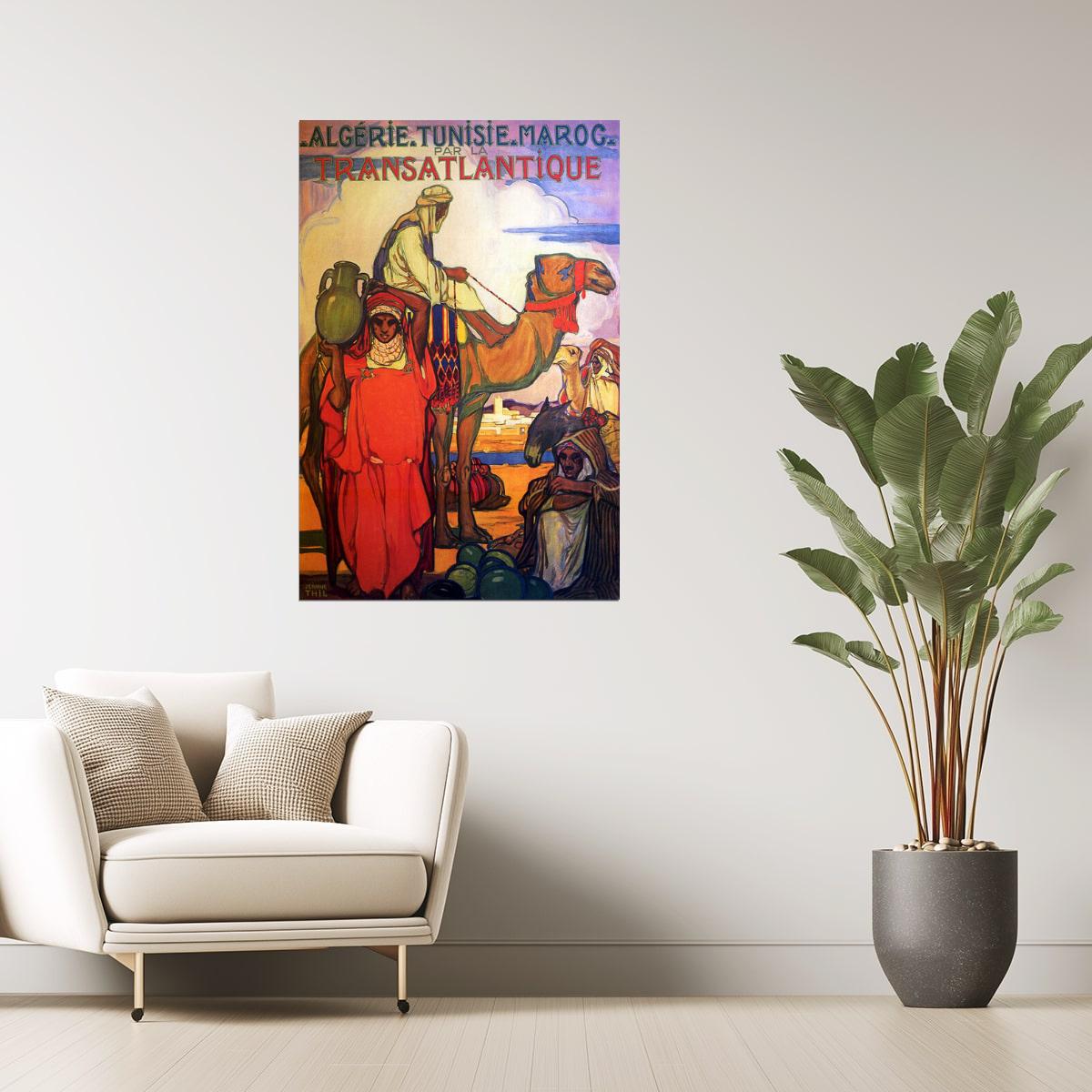 Transatlantic Algeria Tunisia Morocco | Vintage Camel Travel Poster