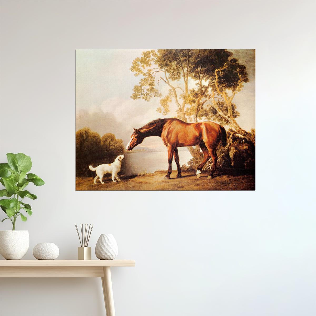 Bay Horse and Dog | Classic Art Print by George Stubbs Poster