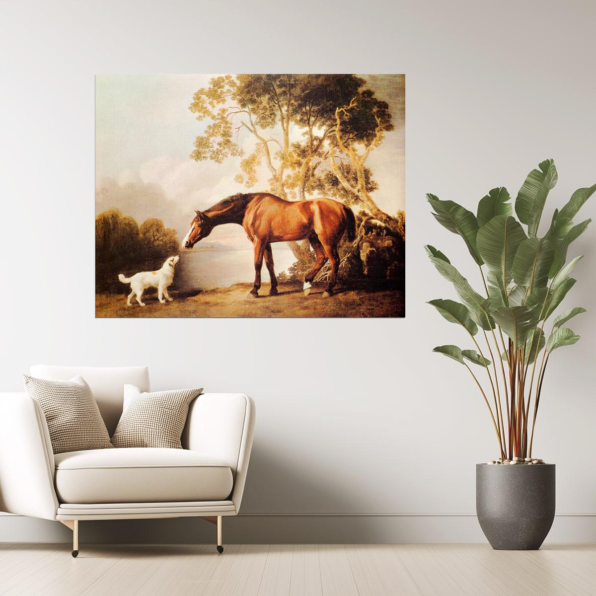 Bay Horse and Dog | Classic Art Print by George Stubbs Poster