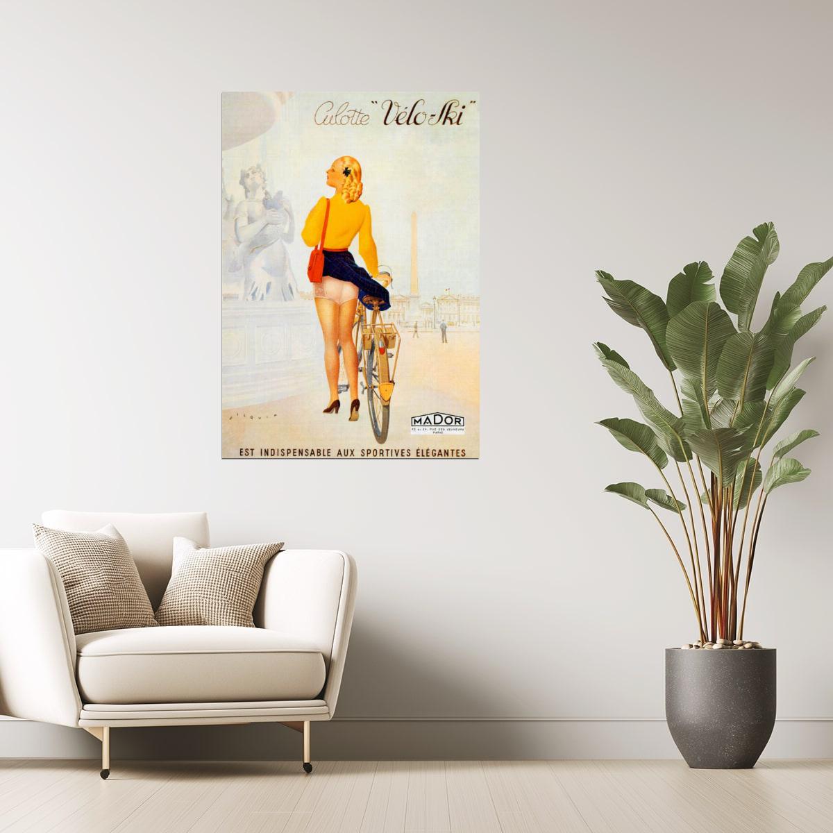 Culotte Veloski | Vintage French Cycling Poster with Woman in Underwear Poster