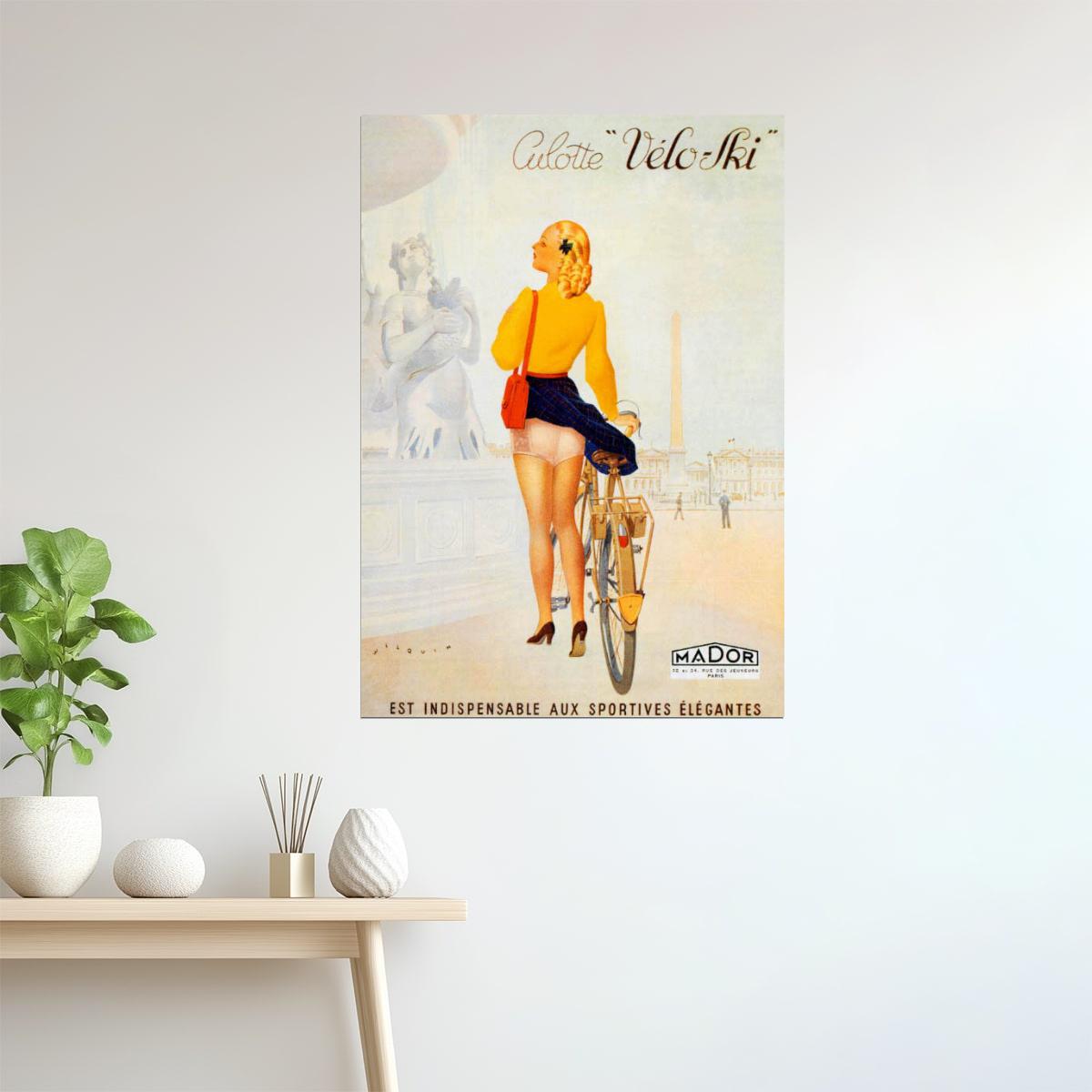 Culotte Veloski | Vintage French Cycling Poster with Woman in Underwear Poster