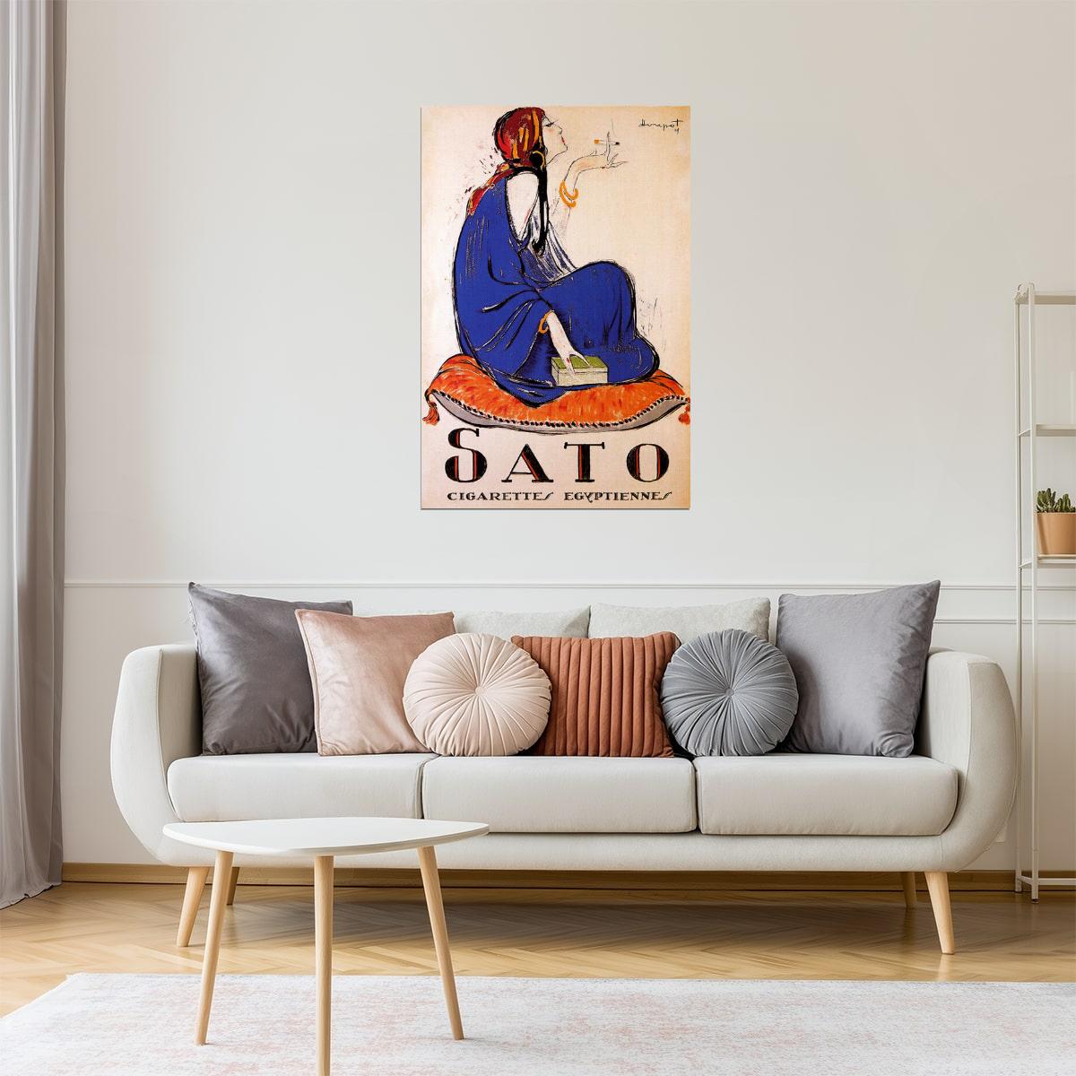 Sato Cigarettes | Vintage French Ad with Seated Fashionable Smoker Poster