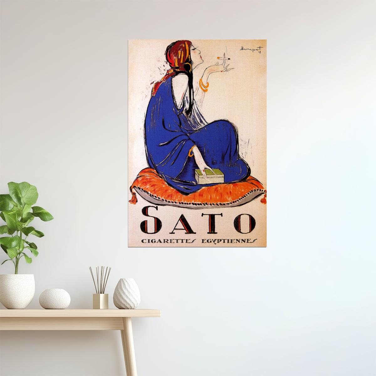 Sato Cigarettes | Vintage French Ad with Seated Fashionable Smoker Poster