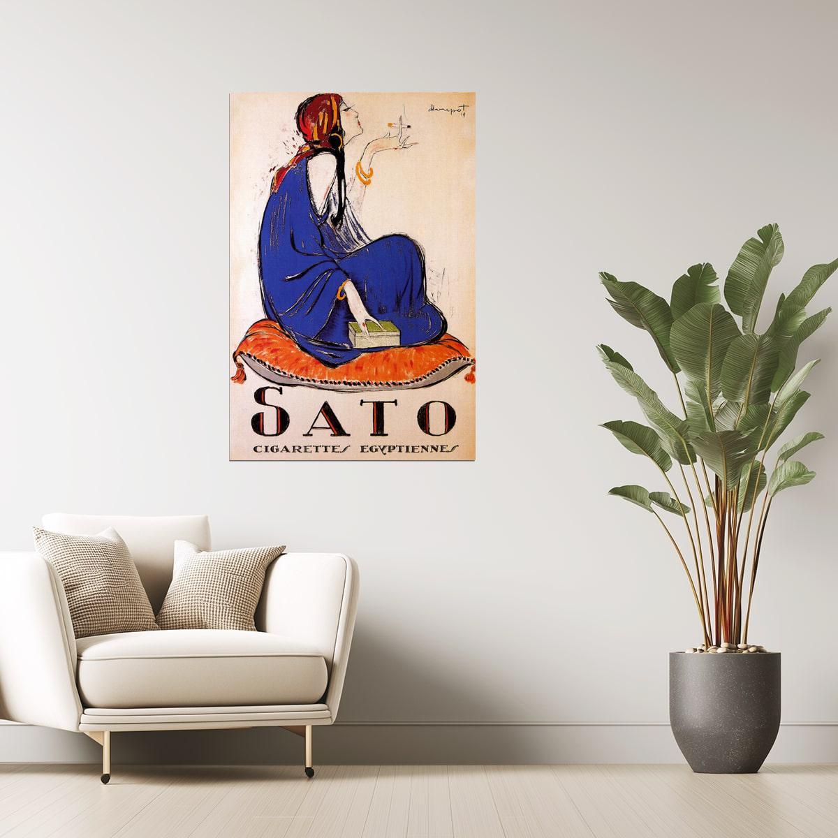 Sato Cigarettes | Vintage French Ad with Seated Fashionable Smoker Poster