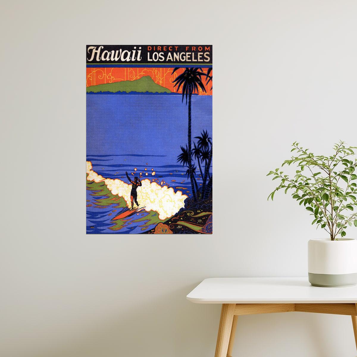 Hawaii Travel | Vintage Los Angeles Surf and Beach Tourism Poster