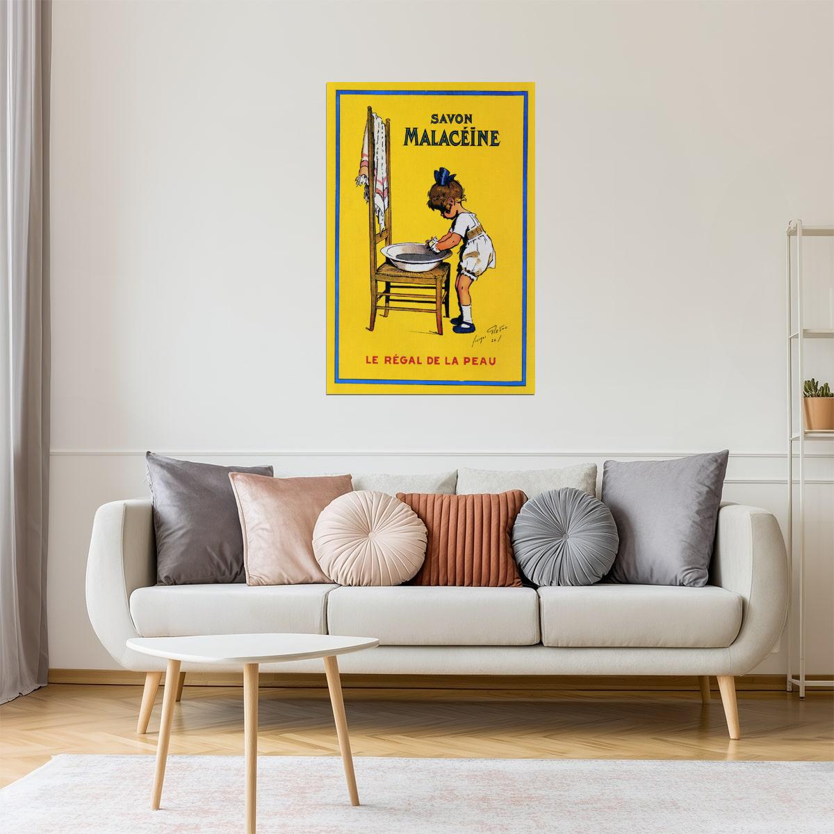 Savon Malacéine | Vintage French Soap Ad with Girl Washing Hands Poster