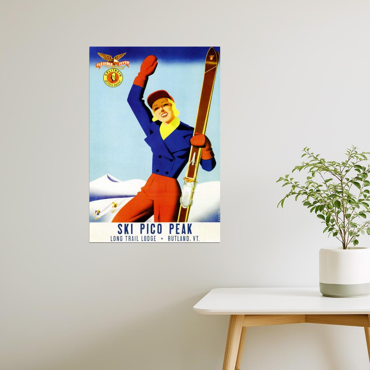 Ski Pico Peak | Vintage Vermont Winter Sports Poster Rutland Lodge Poster