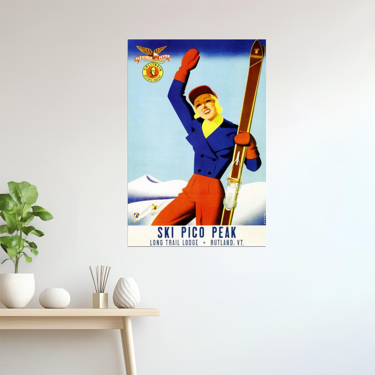 Ski Pico Peak | Vintage Vermont Winter Sports Poster Rutland Lodge Poster