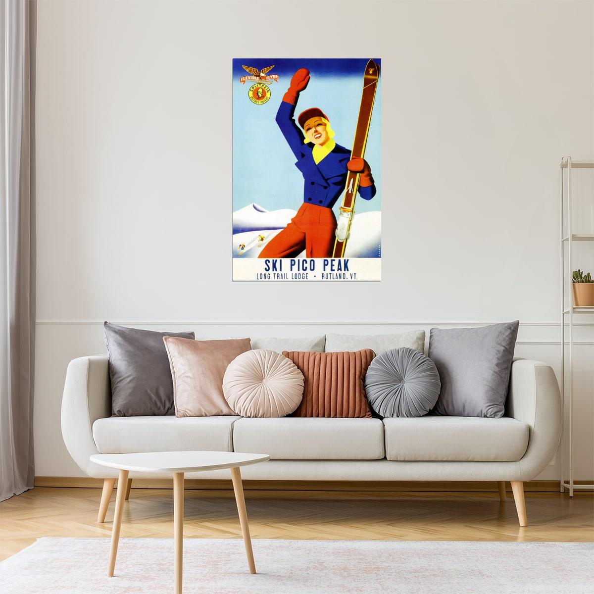 Ski Pico Peak | Vintage Vermont Winter Sports Poster Rutland Lodge Poster