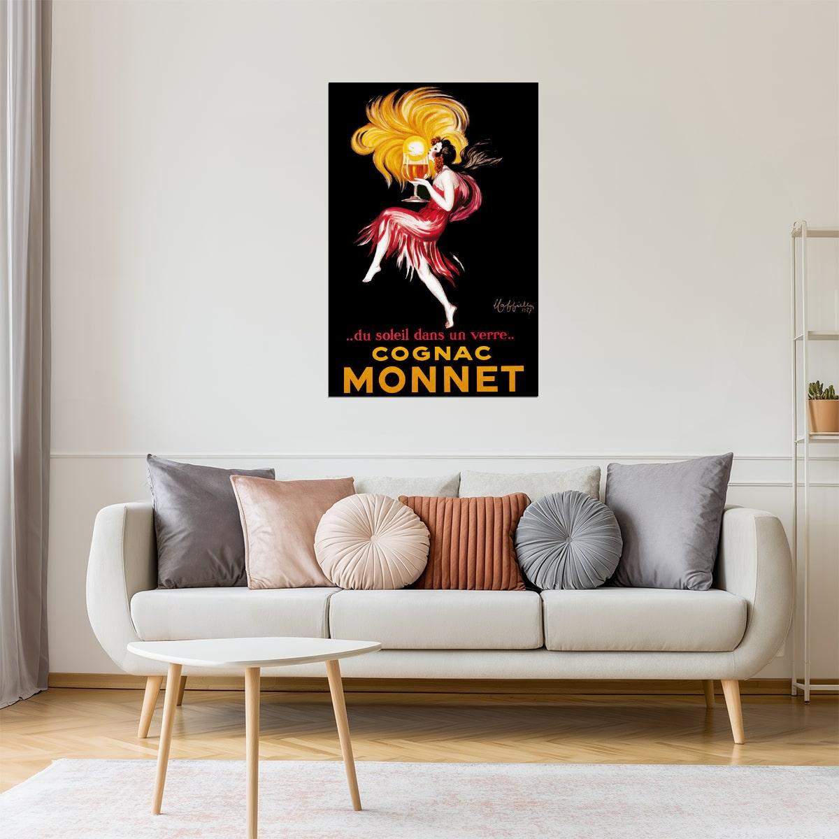 Cognac Monnet | Vintage Cappiello Poster with Woman and Sunset Hair Poster
