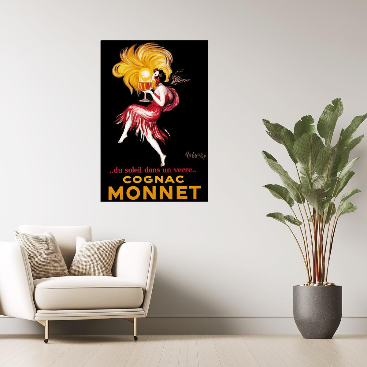 Cognac Monnet | Vintage Cappiello Poster with Woman and Sunset Hair Poster