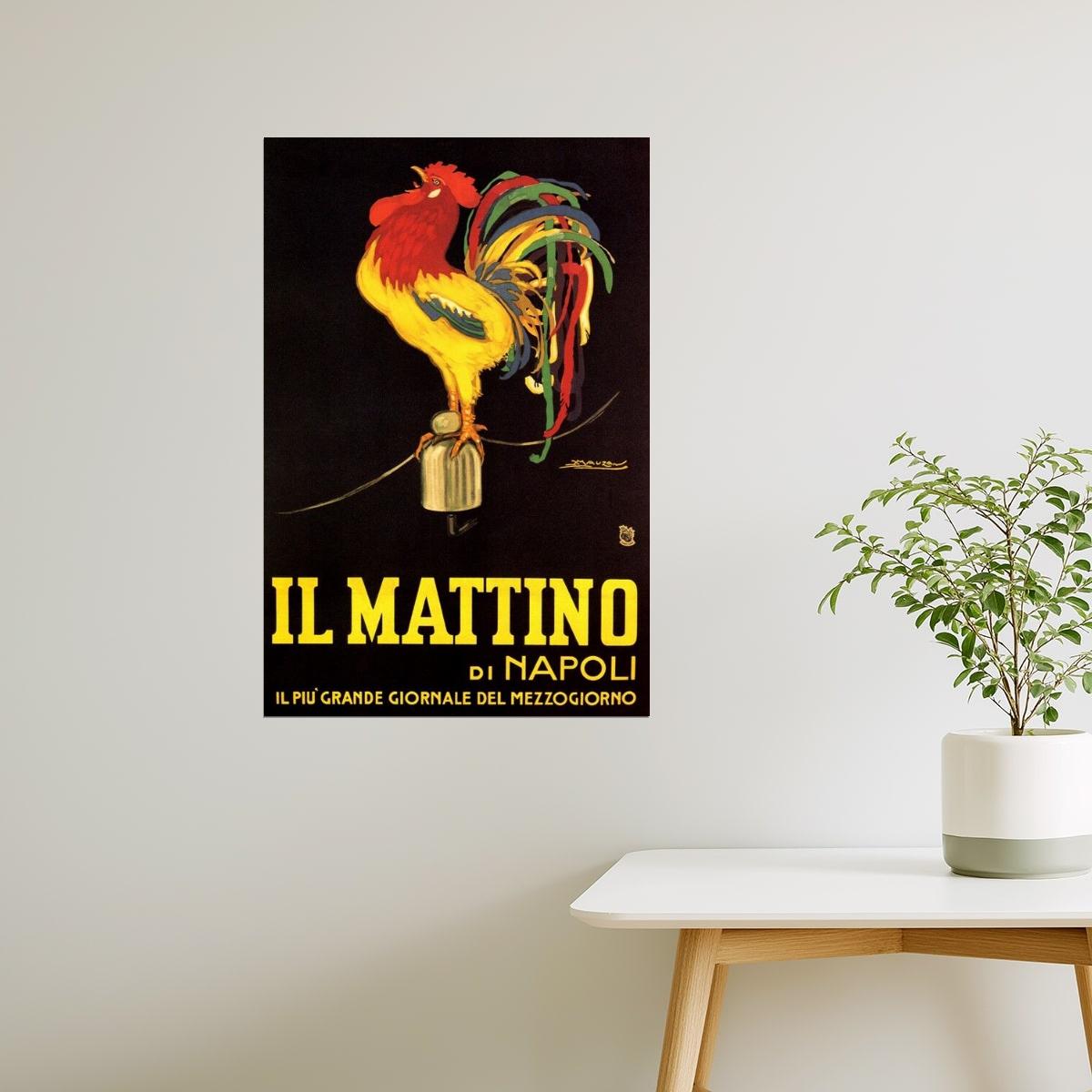 Il Mattino di Napoli | Vintage Italian Newspaper Rooster Advertisement Poster