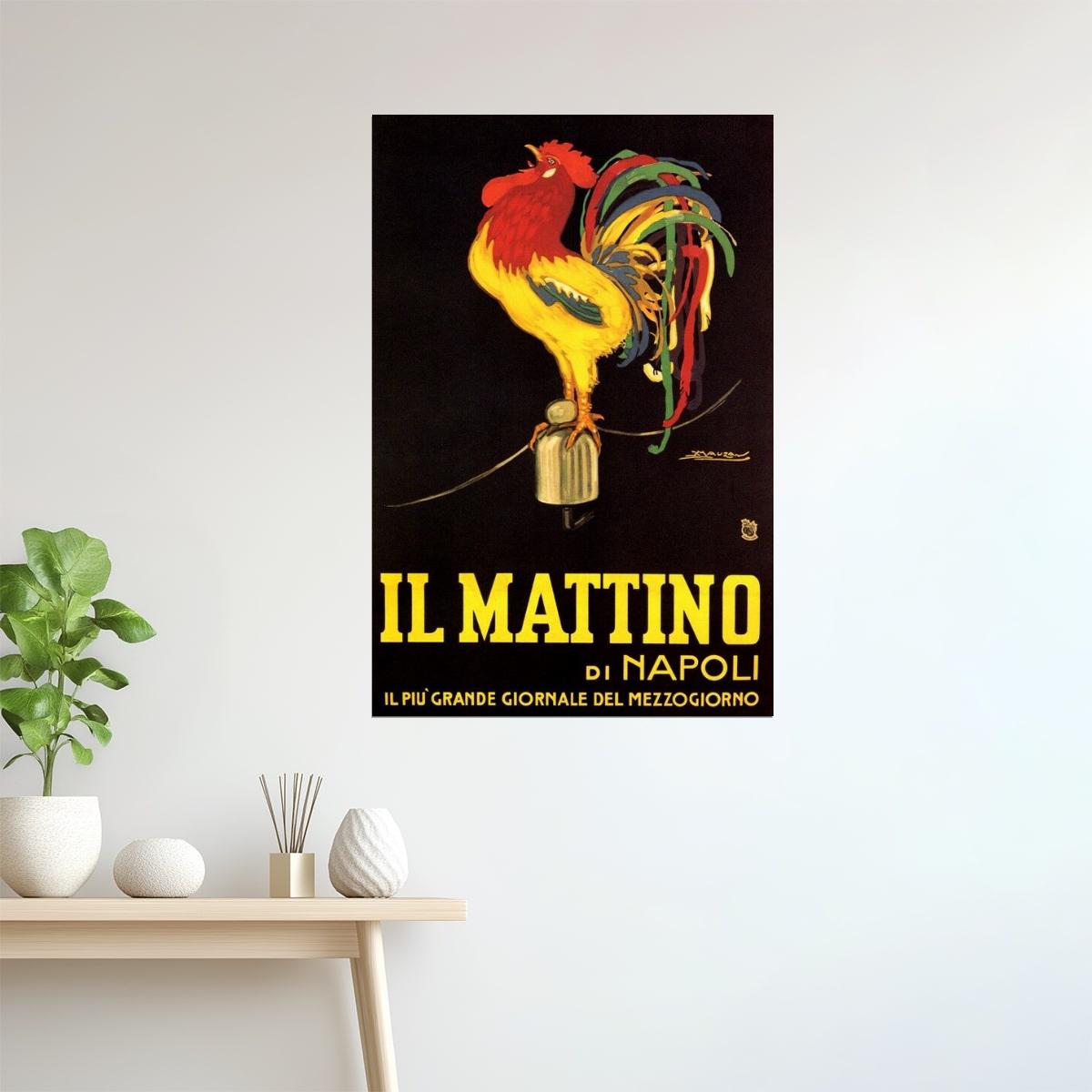 Il Mattino di Napoli | Vintage Italian Newspaper Rooster Advertisement Poster