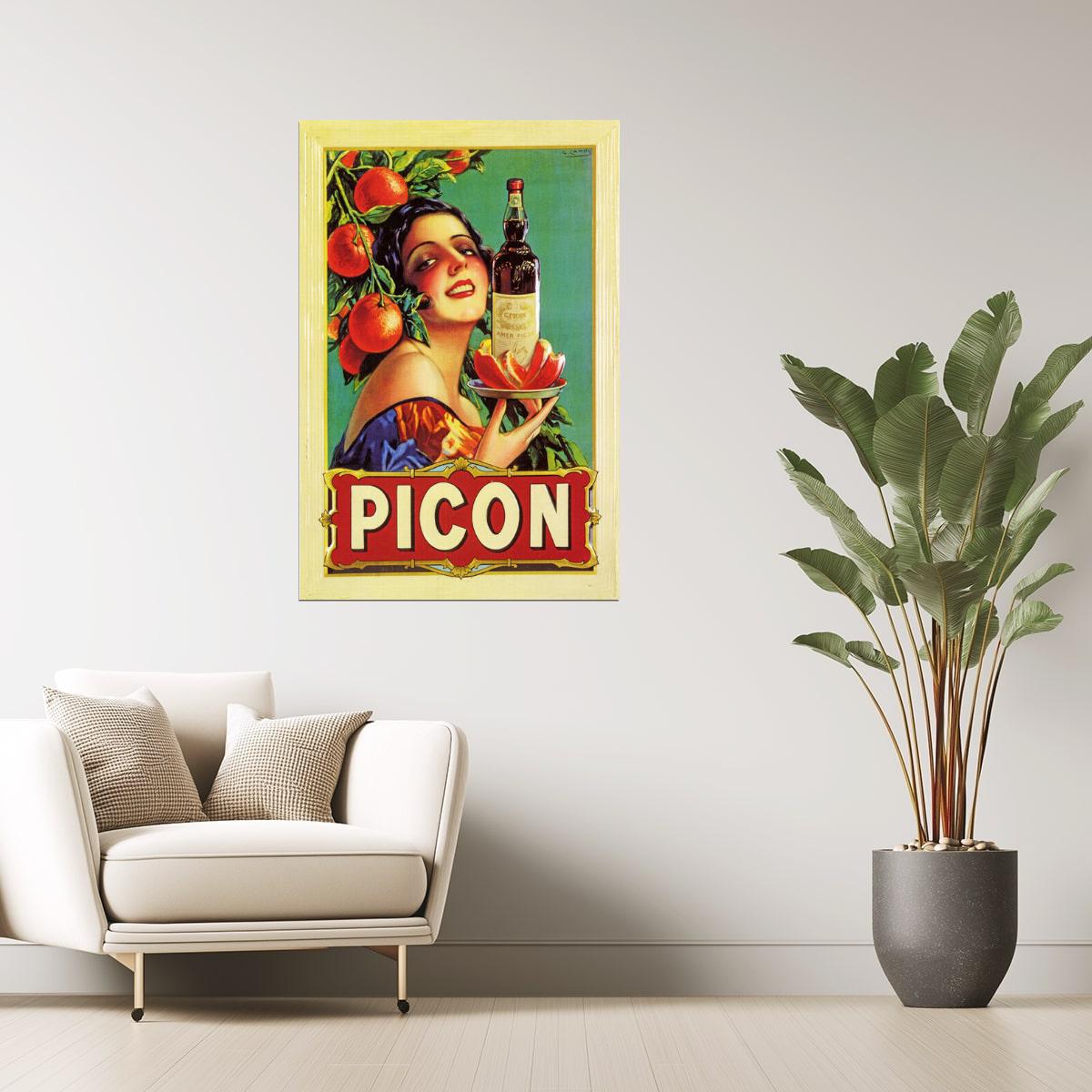 Picon Amer | Vintage French Aperitif Poster with Woman and Orange Poster
