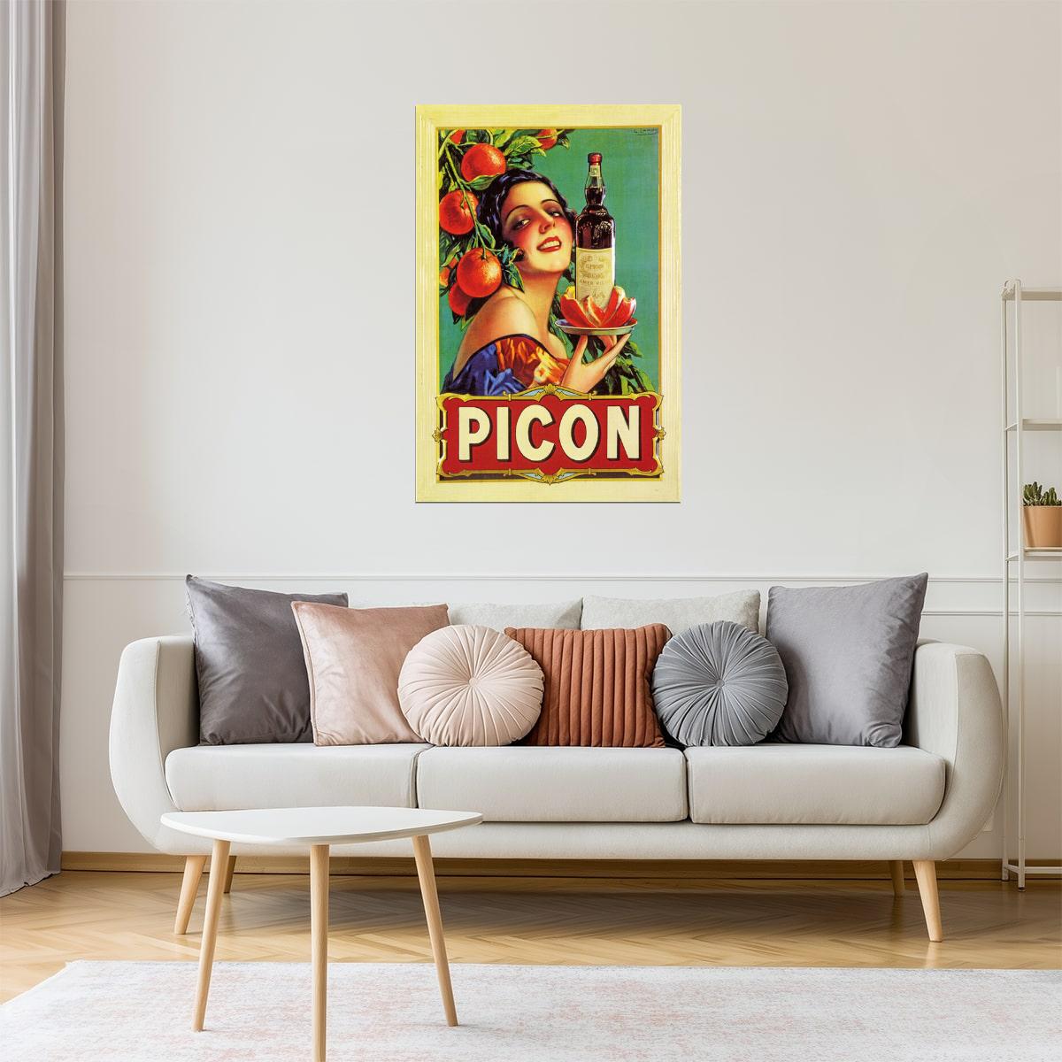 Picon Amer | Vintage French Aperitif Poster with Woman and Orange Poster