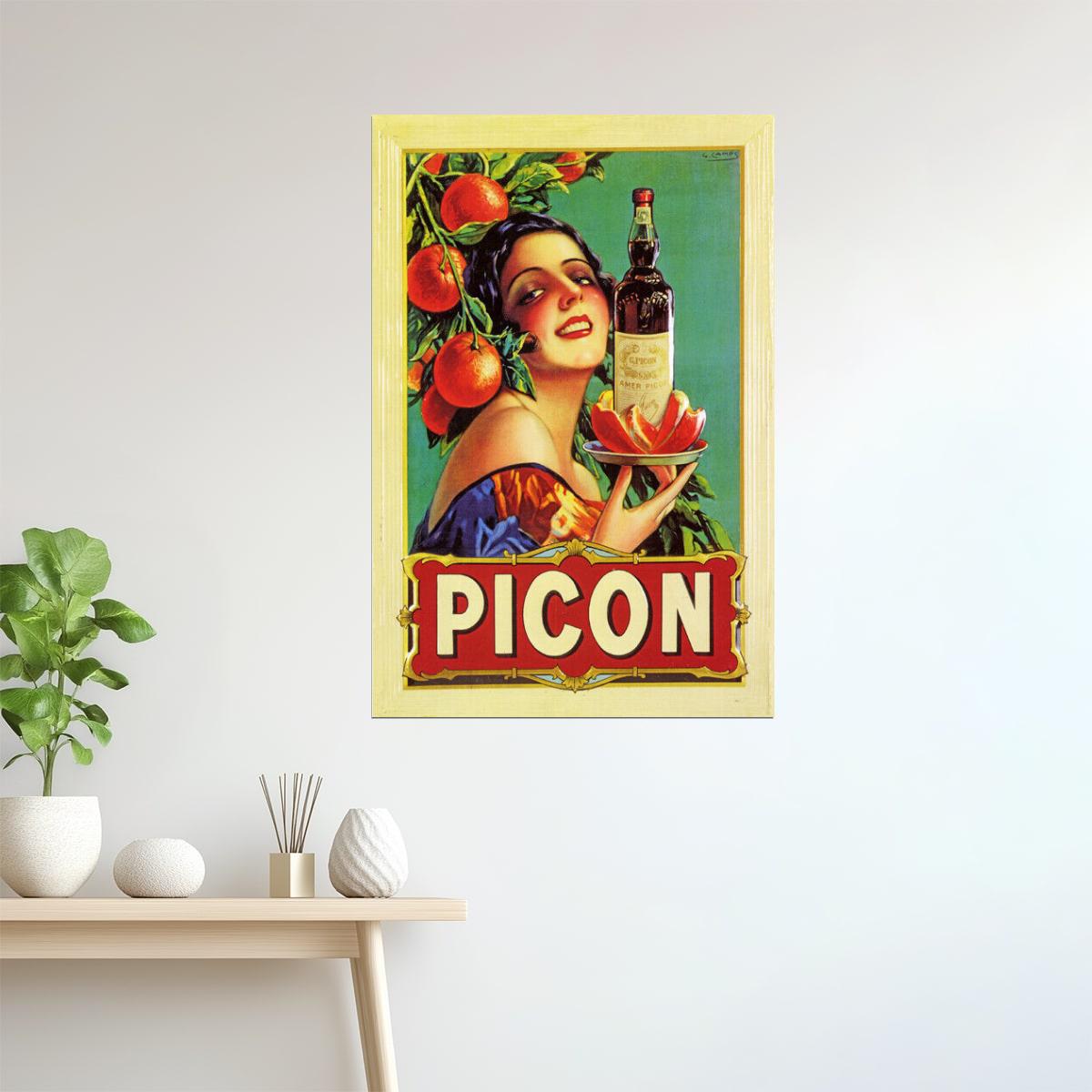 Picon Amer | Vintage French Aperitif Poster with Woman and Orange Poster