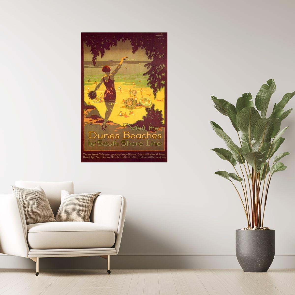 Dunes Beaches | Vintage South Shore Line Poster for Chicago Travel Poster